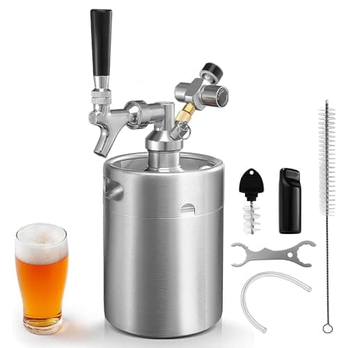 Image of WELLBOM 2L Mini Kegerator, 304 Stainless Steel Growler Keg, Mini Keg with Pressure Gauge & Adjustable Faucet, Portable Draft Beer Dispenser for Home Brewing, Party, Bar