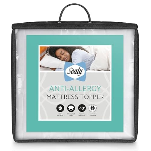 Image of Sealy Anti Allergy Mattress Topper - Extra Soft Thick Mattress Pad Topper - Filled with Bouncy Fibadown Fibres - Soft Touch Cover and Corner Straps - Machine Washable and Anti-Bacterial, Double