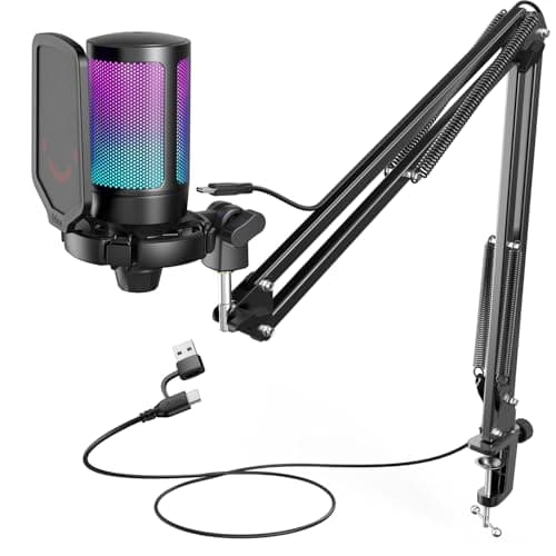 Image of FIFINE USB Gaming Microphone Kit for PC PS5, Computer Condenser Microphone with RGB, Quick Mute, Gain Control, Boom Arm Stand, Shock Mount, Pop Filter for Streaming Discord Podcasts YouTube -A6T