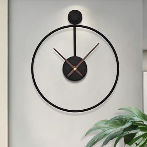 Image of HAITANG Large Wall Clocks for Living Room, Modern Decorative Rustic Black Metal Silent Non Ticking Battery Operated 12" Round Clock for Fireplace,Bedroom,Office,Kitchen,Farmhouse,Home Decor -30CM