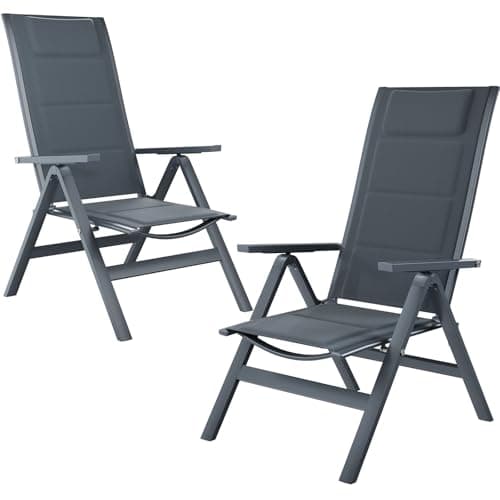 Image of JUMMICO Folding Garden Chair Set of 2, Textilene Mesh Patio Recliner with Headrest & Lumbar Support, 5-Position Adjustable Heavy Duty Aluminium Outdoor Chair for Garden, Camping, Poolside