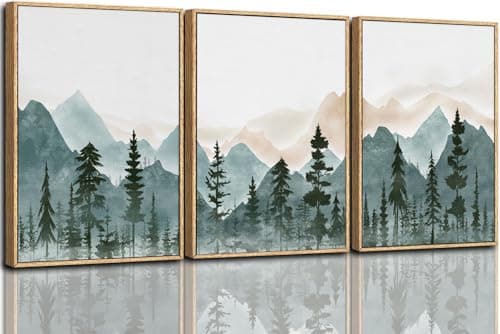 Image of TOARTi Mountain Framed Canvas Wall Art Set, Forest Wall Decor, Woodland Landscape Wall Painting, Nature Outdoor Scenery Art Prints for Living Room Bedroom Office Dining Room - Large Size 12"x16"x3