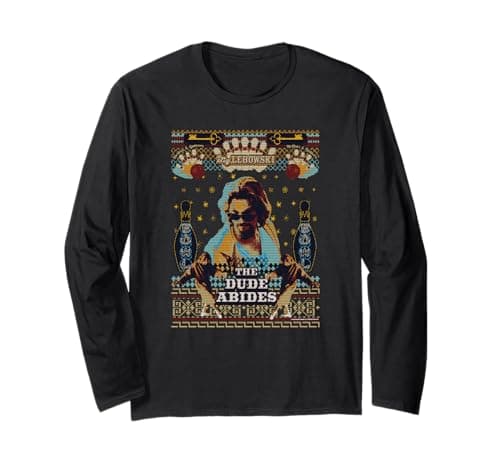 Image of The Big Lebowski Christmas The Dude Abides Ugly Sweater Long Sleeve T-Shirt