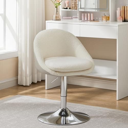Image of VASAGLE Adjustable Dressing Chair, Office Chair, Swivel Stool with Backrest, Steel, for Counter, Home Office, Dressing Table, Dining Room, Cream White and Silver Grey LJB100W88