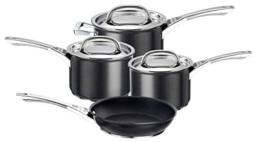 Image of Circulon Infinite Induction Hob Pan Set - 4 Piece Non Stick Saucepan Set and Frying Pan with Stainless Steel Lids & Handles, Premium Dishwasher Safe Cookware, Black
