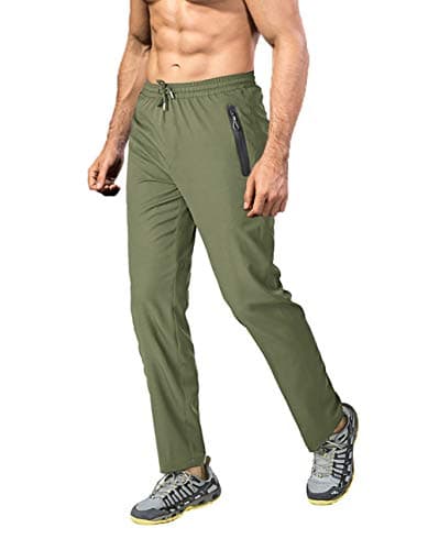 Image of EKLENTSON Men Running Trousers Lightweight Tracksuit Bottoms with Zip Pockets Stretch Pants Quick Dry Walking Trousers Green,34