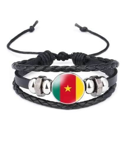 Image of vmcoatdu World Many National Flags Bangle Retro Alloy Leather Bracelet for National Flag Braided Rope Bracelet Bangle, One Size, Metal, alloy
