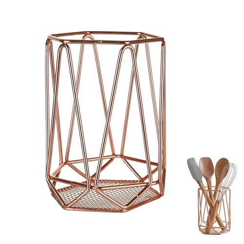 Image of Premier Housewares Stylish Copper Finish Utensil Holder | Functional Design Kitchen Utensil Holder For Storing Things | Secured Base Utensil Holder | Stable Holder For Kitchen