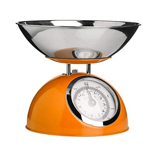 Image of Premier Housewares Retro Kitchen Scales with Bowl Stainless Steel Food Cooking Scales 5kg Food Scales Weighing Kitchen Scale Bowl Orange 21x24 x24