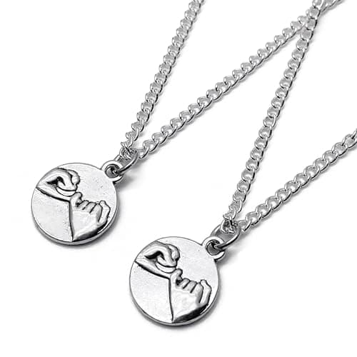Image of Vilda Jewellery Pinky Promise Necklaces, Set of 2 Necklaces for BFFs, Silver Tone Charm Pendants on 16 Inch Silver Plated Curb Chain