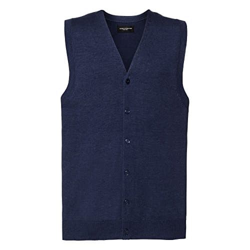 Image of Russell Collection Mens V-Neck Sleeveless Knitted Cardigan (4XL) (Denim Marl)