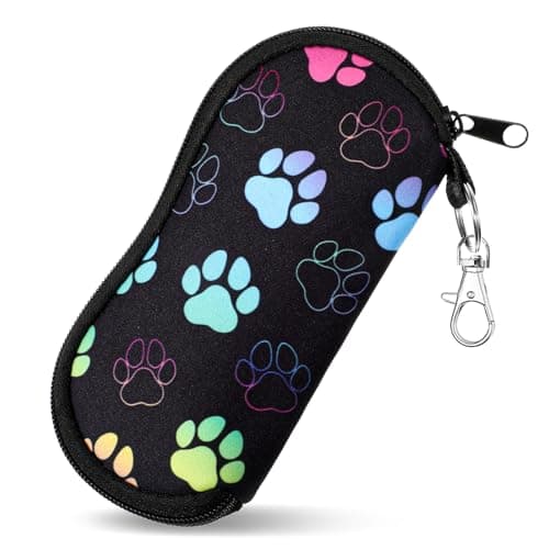 Image of Apausvcm Soft Glasses Case, Cute Paw Sunglasses Case with Clip Neoprene Zipper Eyeglass Cases for Women Men Kids