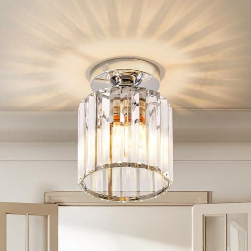 Image of Warmiehomy Crystal Ceiling Light,20W Small Modern LED Ceiling Lighting,13CM Semi Flush Mount Ceiling Lights for Hallway Kitchen Dining Room Bedroom,Chrome