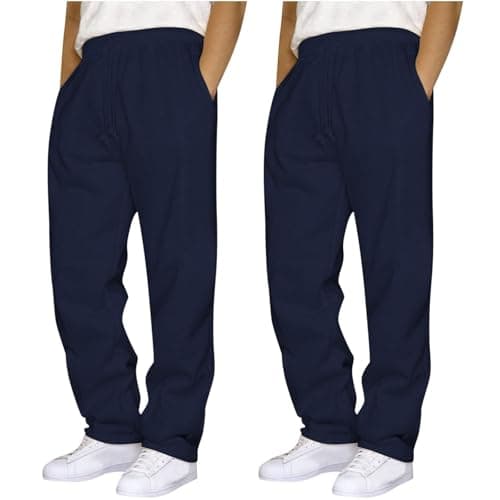 Image of Men's Tracksuit Bottoms with Zip Pockets - Wide Leg Joggers, Black Jogging Pants, Yoga Workout Trousers, Gym Bottoms, Painters Joggers - Open Hem, UK