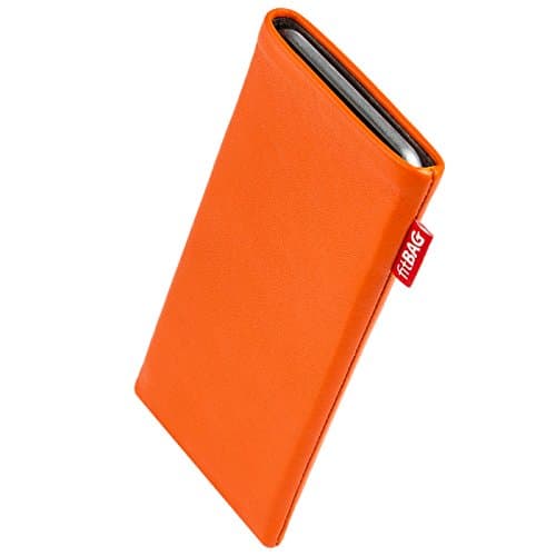 Image of fitBAG Beat Orange custom tailored sleeve for Vivo Y70 | Made in Germany | Fine nappa leather pouch case cover with MicroFibre lining for display cleaning