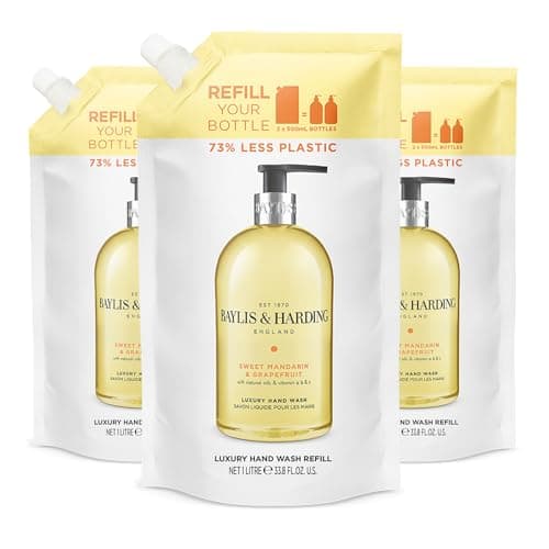 Image of Baylis & Harding Sweet Mandarin & Grapefruit Hand Wash 1 Litre Refill Pouch (Pack of 3) - Vegan Friendly