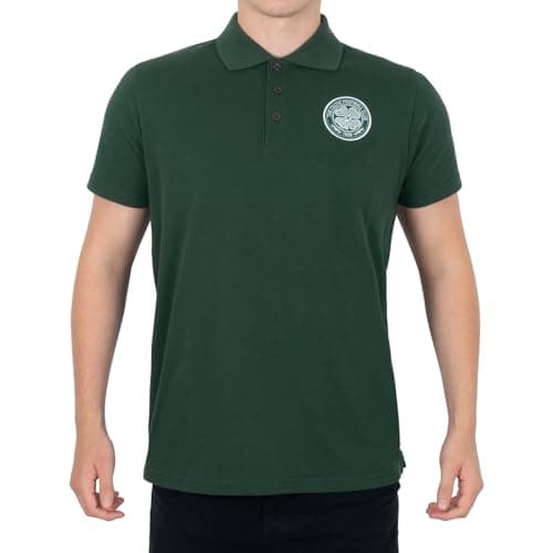 Image of Celtic FC Official Football Gift Mens Single Crest Polo Shirt Green XXL
