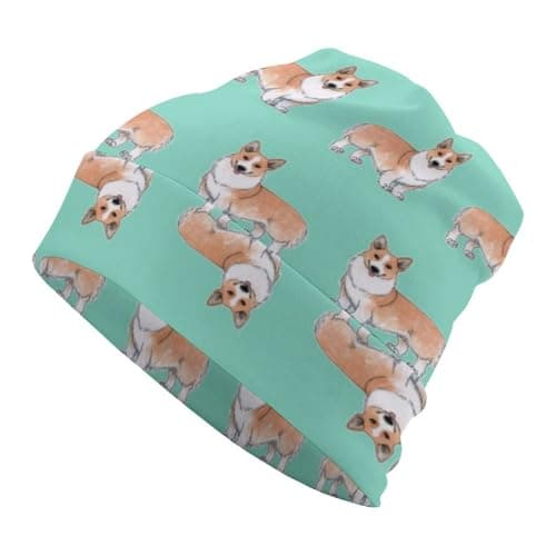 Image of Lyfthologen Knit Hat,Cute Corgi Pet and Milk Tea Beanie Hat, Beanie Cap for Running Cycling Outdoor Sports
