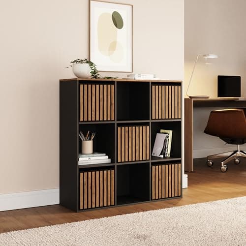 Image of GFW Kube 3x3 Storage Sideboard Cabinet Shelf & Drawers Bedroom Living Black/Walnut