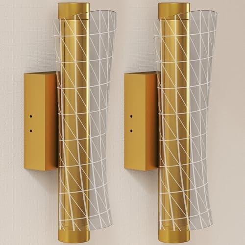 Image of HOMCOM Led Wall Lamp 2 Pack, 9W Geometric Mesh Modern Wall Light for Bedroom, Living Room, Hallway, Stairs, Adjustable Colour Temperature 3000K/4000K/6500K, Gold Tone