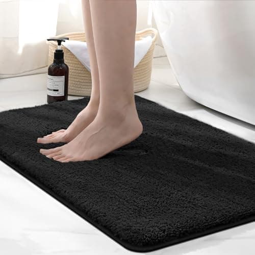 Image of wyewye Microfibre Bath Mat, 2cm Super Thick, Super Absorbent Bathroom Rug 50x80cm Black
