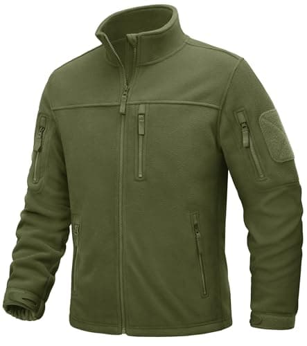 Image of TACVASEN Men's Jackets Fleece Work Jackets Winter Outdoor Jacket Windproof Fleece Jacket Stand Up Collar Army Green
