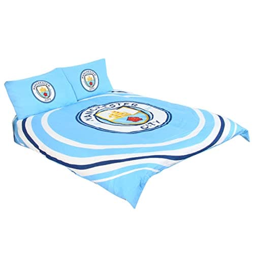 Image of MANCHESTER CITY FC Official Double Duvet and Pillowcase Set Pulse Design (Double) (Blue)