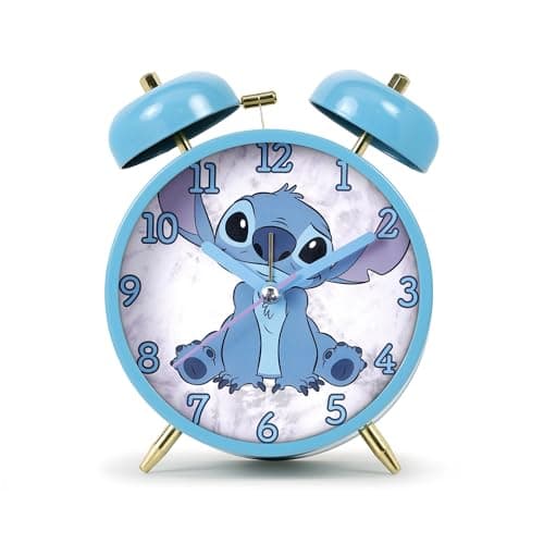 Image of Disney Stitch Kids Table-Top Bedside Twin Bell Alarm Clock for Home Bedroom