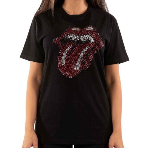 Image of Rolling Stones The T Shirt Classic Tongue Diamante Band Logo Official Unisex M Black