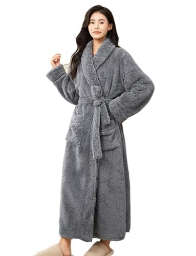 Image of LOCIIXAT Womens Supersoft Fluffy Dressing Gown Full Long Bathrobe with Shawl Collar, Grey 4-8 UK