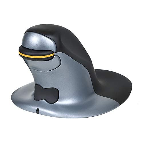 Image of Posturite Penguin Wireless Ambidextrous Ergonomic Mouse - Rechargeable Vertical High Precision Computer and Laptop Accessory - Compatible with Windows and Apple Mac - Large, Black/Silver