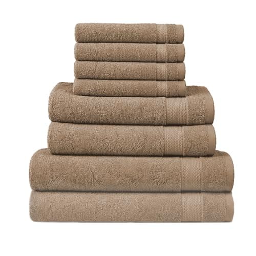 Image of RAYMSTER 8 Piece Egyptian Cotton Towel Set - 2 Bath, 4 Face, & 2 Hand Towels Set for Daily Use - Soft, Highly Absorbent, Quick Dry, and Lightweight - Hotel Spa Quality - 500 GSM (Beige)