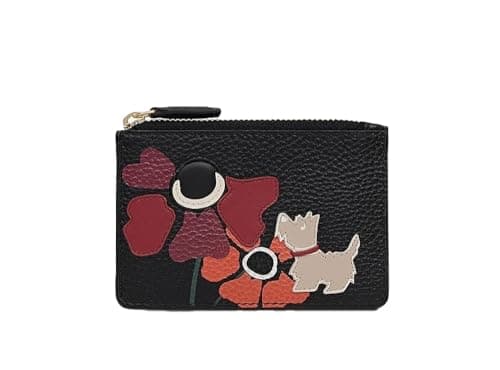 Image of RADLEY London Womens Floribunds Leather Small Ziptop Coin Purse Card Holder Wallet in Black