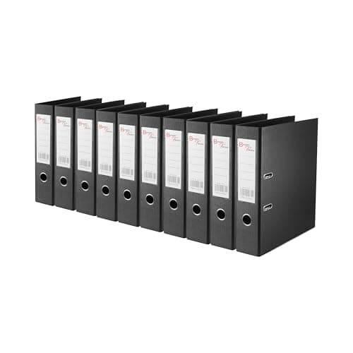 Image of BARGAIN FACTORY Premium A4 Lever Arch Files, Black, 10 Pack, Heavy Duty Ring Binders, Office File Organisers