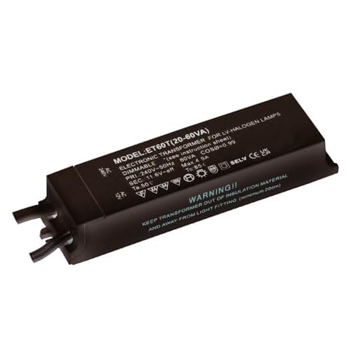 Image of National Lighting 12V Transformer - Low Voltage 20W – 60W Rated Electronic Dimmable Transformer for Halogen Lights Lamps Bulbs IP20 Rated