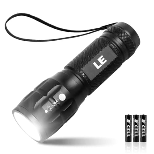 Image of LE LED Torch Battery Powered, LE1000 Super Bright Hand Flashlight, Adjustable Focus, Water Resistant, Lightweight Small Torch for Power Cut, Camping, Dog Walking, Gift for Kids Men Dad Him Elderly