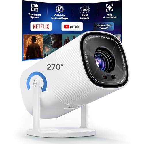 Image of 【Built-in Netflix App & 500 ANSI Lumens】Mini Projector with WiFi 6 and Bluetooth, BoldEver Smart Auto Focus, Portable with 270° Adjustable Stand, 10W Speaker, 4K Movie Projector for Phone, Bedroom