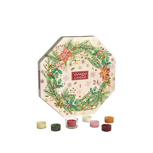 Image of Yankee Candle Advent Calendar Wreath | Christmas Scented Candles Gift Set | 24 Tea Lights & 1 Holder | Magical Christmas Morning Collection