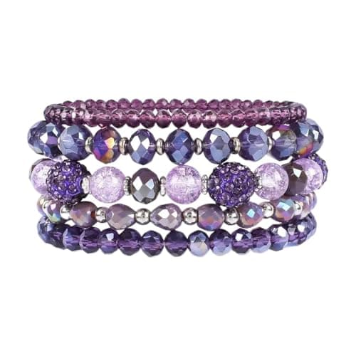 Image of Onperpoe Amethyst Crystal Bracelet, 5Pcs Beaded Bracelets for Women, Natural Healing Gemstone Boho Multi-Layer Amethyst Bracelet Purple Gifts for Women Girls Jewellery Birthday Gifts