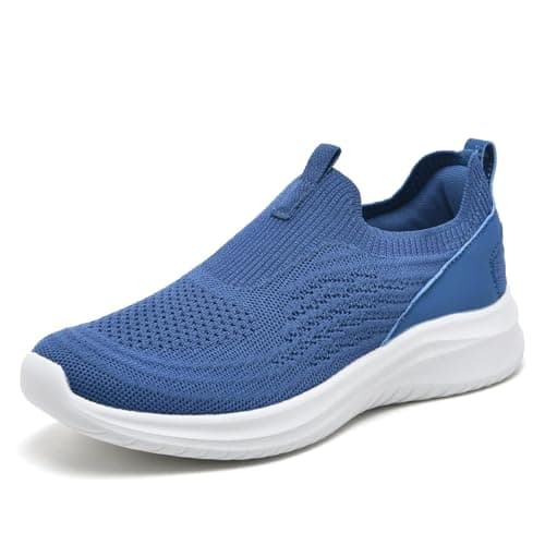 Image of TIOSEBON Slip On Shoes Women, Lightweight Walking Casual Trainers, Breathable Walking Work Mesh Sneaker with Memory Foam 4 UK Blue