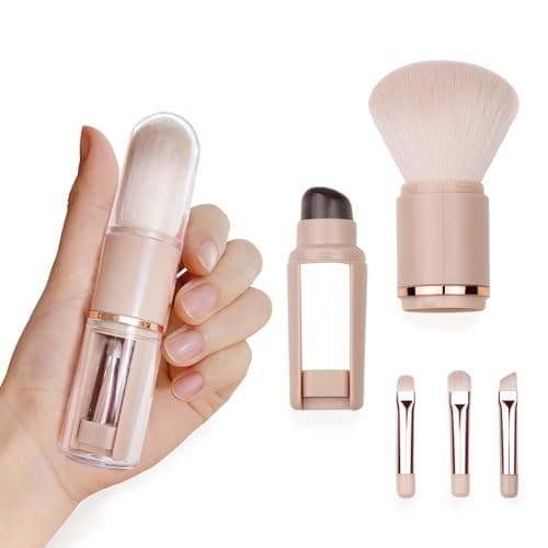 Image of Retractable Powder Makeup Brush with Lip Brush, 5-in-1 Portable Travel Makeup Brushes, Extensible Lip Brush & Powder Foundation Blusher Face Brush for Liquid Cream Powder Cosmetic Multi-task