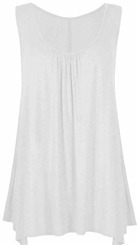 Image of FASHION MY LOVE Ladies Summer Tunic Tops Sleeveless Blouse Plus Size Swing Flared Tops Ladies Long Tops Size 8-26 White