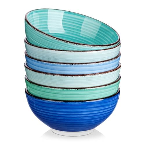 Image of vancasso Bonita Cereal Bowls Set of 6, 27 oz/820 ml Ceramic Soup Bowls, Serving Bowls for Salad, Noodle, Porridge, Rice, Dishwasher & Microwave Safe, Cool Color