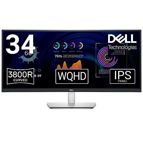 Image of DELL P3424WE USB-C 34 Inch WQHD (3440x1440) 21:9 3800R Curved Monitor, 60Hz, IPS, 5ms, 99% sRGB, USB-C, DisplayPort, HDMI, 5x USB, RJ45, 3 Year Warranty, Black