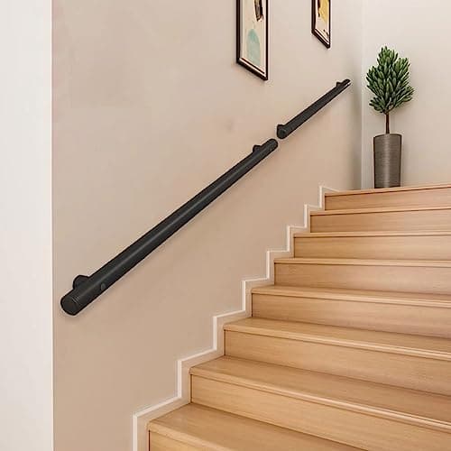 Image of Modern Stairs Handrail - Complete Kit, 80cm/100cm/1.5m/2m/3m/4m Staircase Steps Railing Black Metal Stainless Steel Safety Hand Rail, Round Wall Mount Banister for Indoor Stairs ( Size : 4ft/120cm )