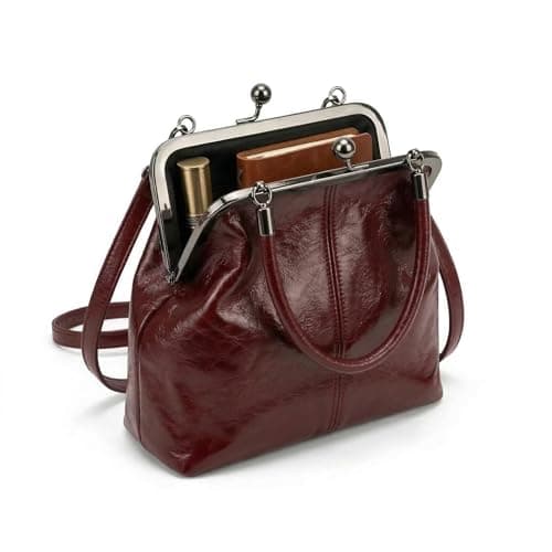 Image of Vintage British Style Handbag Retro Style Crossbody Bag Classic Daily Handbag for Women Outfit Travel Daily Use (Burgundy)
