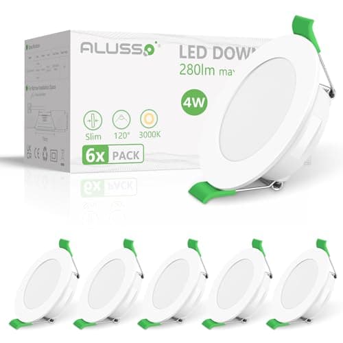 Image of ALUSSO LED Downlights for Ceiling 4W 280LM, Warm White 3000K Recessed Ceiling Lights, Ultra Slim Cutout Φ55-68MM Spotlights, Beam Angle 120° Round Spots IP44 for Bathroom Bedroom Kitchen, 6 Pack