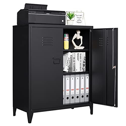 Image of Sightlife Metal Storage Cabinet with Locking Doors Adjustable Shelves Metal Cupboards Lockable Filing Cabinets Locker Floor Standing Sideboard for Home Office Garage 80 x 40 x 100cm (Black)