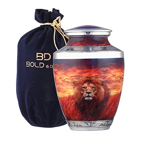 Image of BOLD & DIVINE Brown Marble Texture Cremation Urn | Human Ashes Adult Memorial urn, Burial, Funeral Cremation Urns | 200 Cubic Inches Adult with Velvet Bag