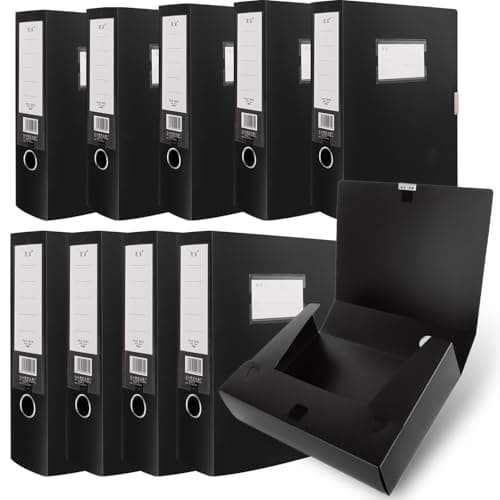 Image of CYEER 10 Pack Box Files, Black Plastic Box File A4 Filing Boxes 75mm Spine, Foolscap Folders for Paperwork A4 Document